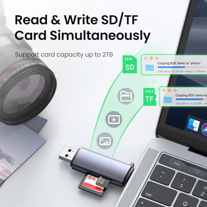 Čitač kartica USB3.0&USB C na SD MicroSD TF Thunderbolt 3 Za telefon PC Dodaci za prijenosna računala Pametni memorijski čitač kartica Adapter za SD karticu