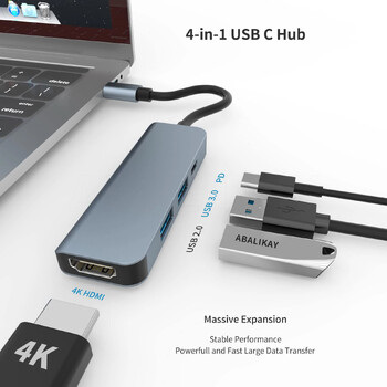 4 σε 1 USB C HUB Type C 4K@30Hz HDTV Συμβατό με USB 3.0 PD100W Multiport Adapter Docking Station for Laptop Dell Nintendo Switch