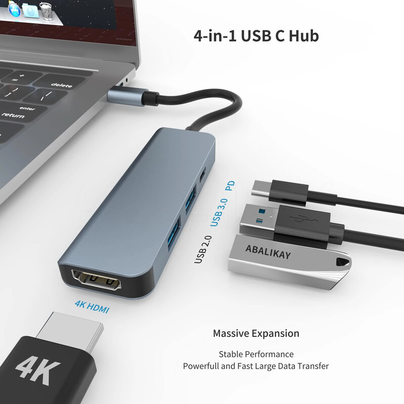 4 u 1 USB C HUB Tip C 4K@30Hz HDTV-kompatibilan USB 3.0 PD100W Multiport Adapter Docking Station za prijenosno računalo Dell Nintendo Switch