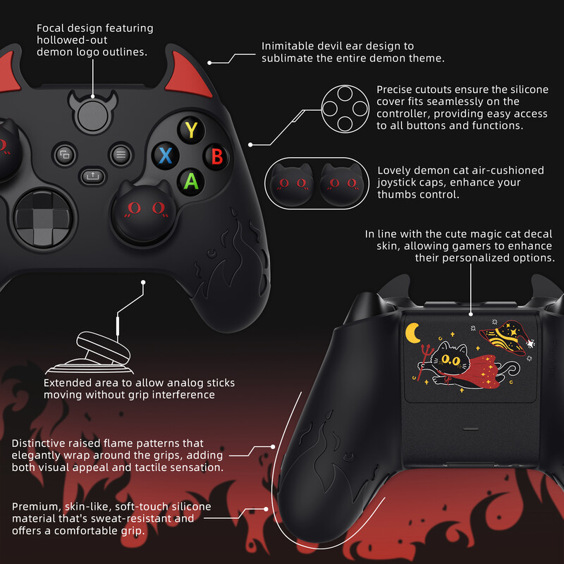 PlayVital Cute Demon silikonska maska za Xbox Series X/S kontroler (Xbox Core bežični kontroler) s poklopcima za palac