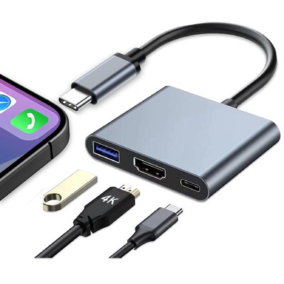 3 viename C tipo su HDMI suderinamu USB 3.0 įkrovimo adapteriu USB-C šakotuvas mobiliesiems telefonams Kompiuteriai MAC Microsoft Switch