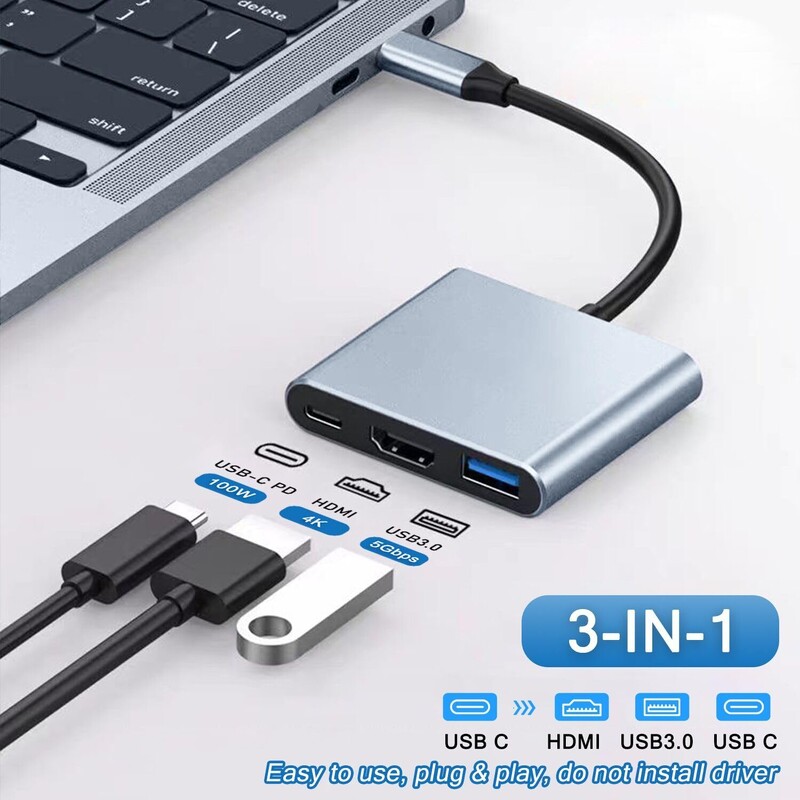3 u 1 tip C na HDMI kompatibilan USB 3.0 adapter za punjenje USB-C čvorište za mobilne telefone Računala MAC Microsoft Switch