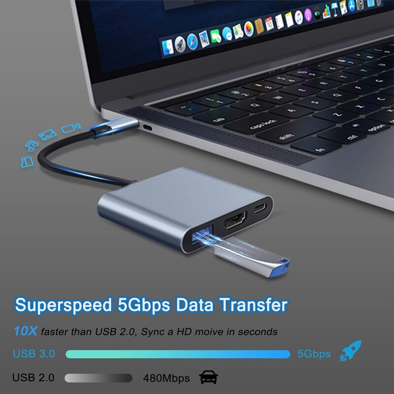 3 u 1 tip C na HDMI kompatibilan USB 3.0 adapter za punjenje USB-C čvorište za mobilne telefone Računala MAC Microsoft Switch