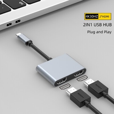 „Gopala USB C“ į dvigubą HDMI adapterį 4K @ 30 Hz Kompaktiškas nešiojamas, skirtas MacBook Pro MacBook Air iPad Pro suderinamas su Thunderbolt 3 prievadais