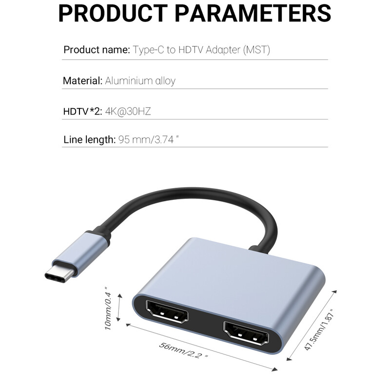 Gopala USB C na Dual HDMI adapter 4K @30hz Kompaktni prijenosni za MacBook Pro MacBook Air iPad Pro kompatibilan Thunderbolt 3 porta