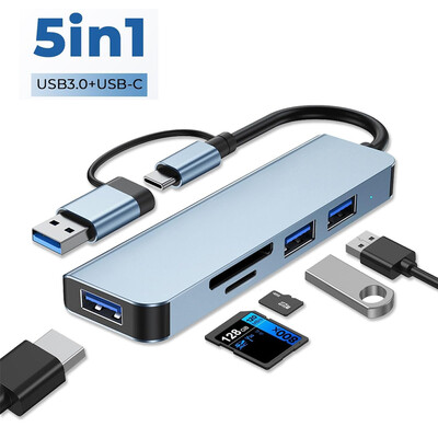 5 USB šakotuvo prievadai, keli USB šakotuvai 3.0 ir TF/SD kortelių skaitytuvas, USB skirstytuvas 5 viename USB plėstuvas, suderinamas su MacBook/Pad Pro/Dell