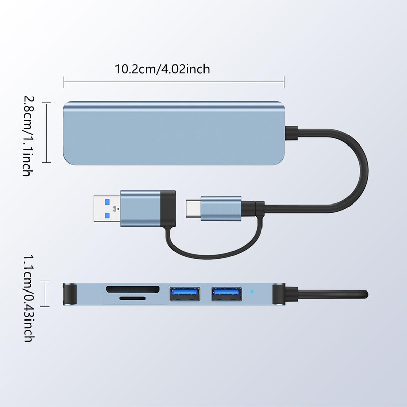 USB hub 5 priključaka, višestruki USB hub 3.0 & čitač TF/SD kartica, USB razdjelnik 5 u 1 USB ekstender kompatibilan s MacBook/Pad Pro/Dell
