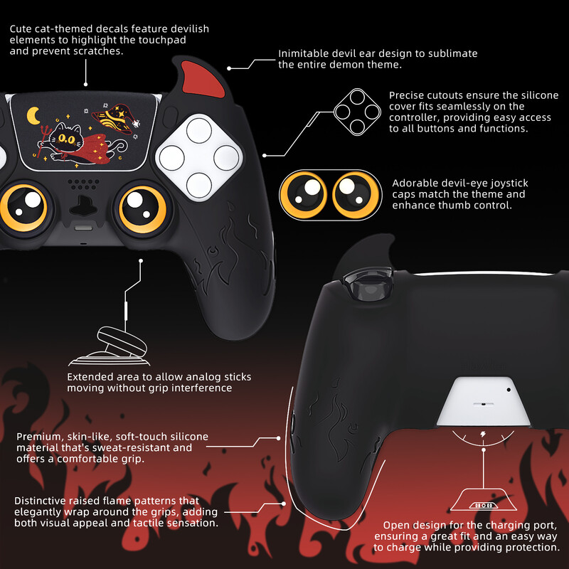 Силиконов калъф PlayVital Cute Demon Controller за ps5, Kawaii Controller Cover Gamepad Skin Protector за ps5 - 7 цвята