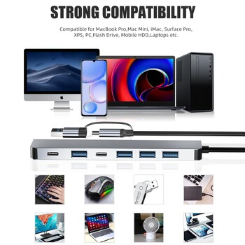 USB C Hub 5Gbps USB C Splitter 100W Power Charging USB 3.0 Hub for Laptop MacBook Air/Pro for Windows/IOS/mac OS/Linux/Android