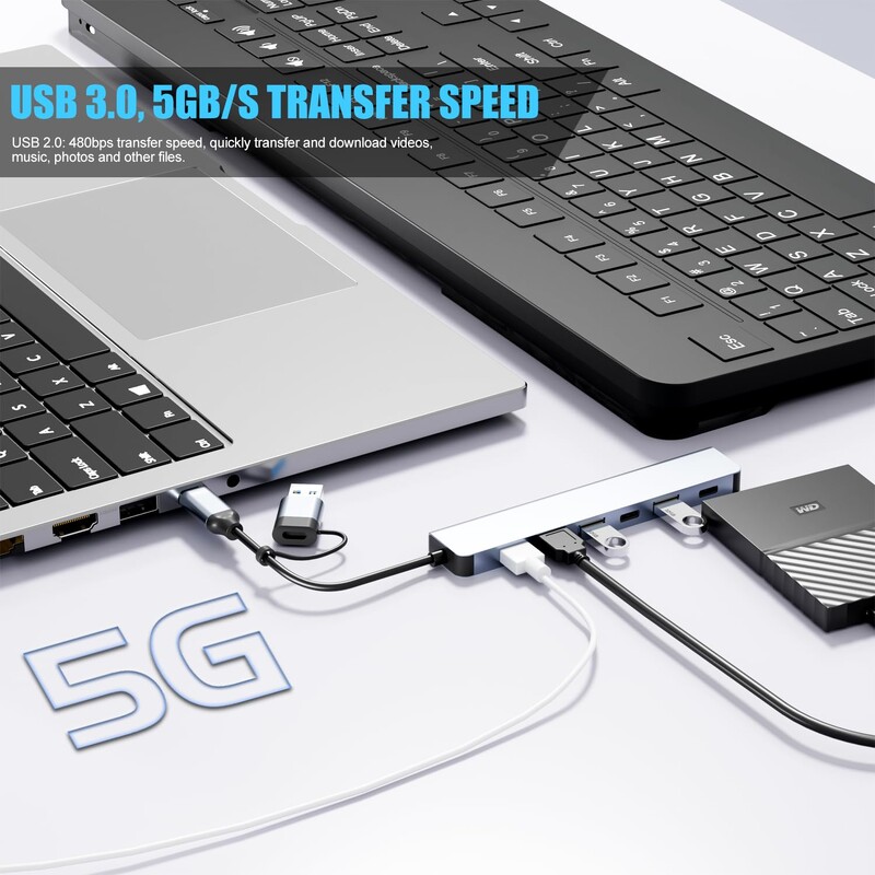 USB C čvorište 5Gbps USB C razdjelnik 100W napajanje USB 3.0 čvorište za prijenosno računalo MacBook Air/Pro za Windows/IOS/mac OS/Linux/Android