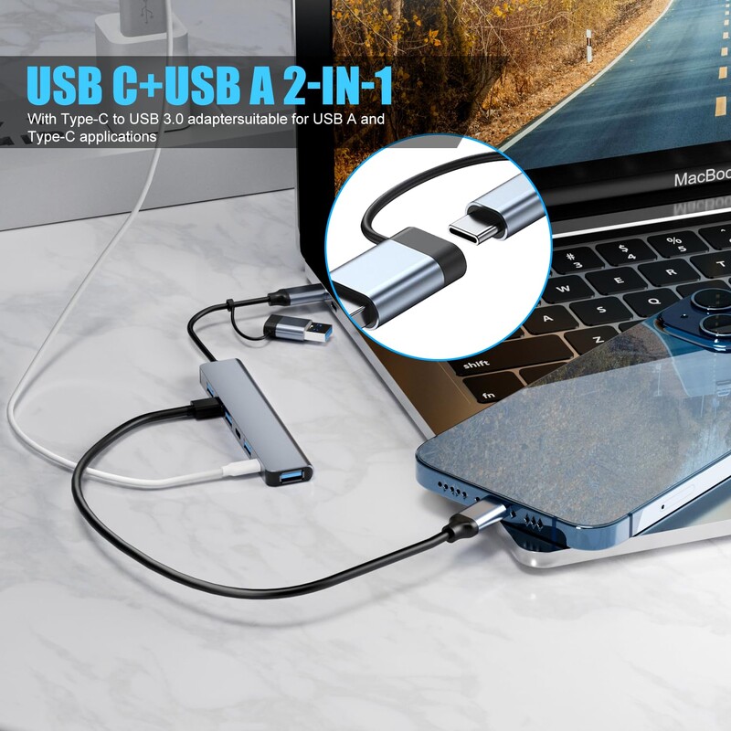 USB C čvorište 5Gbps USB C razdjelnik 100W napajanje USB 3.0 čvorište za prijenosno računalo MacBook Air/Pro za Windows/IOS/mac OS/Linux/Android