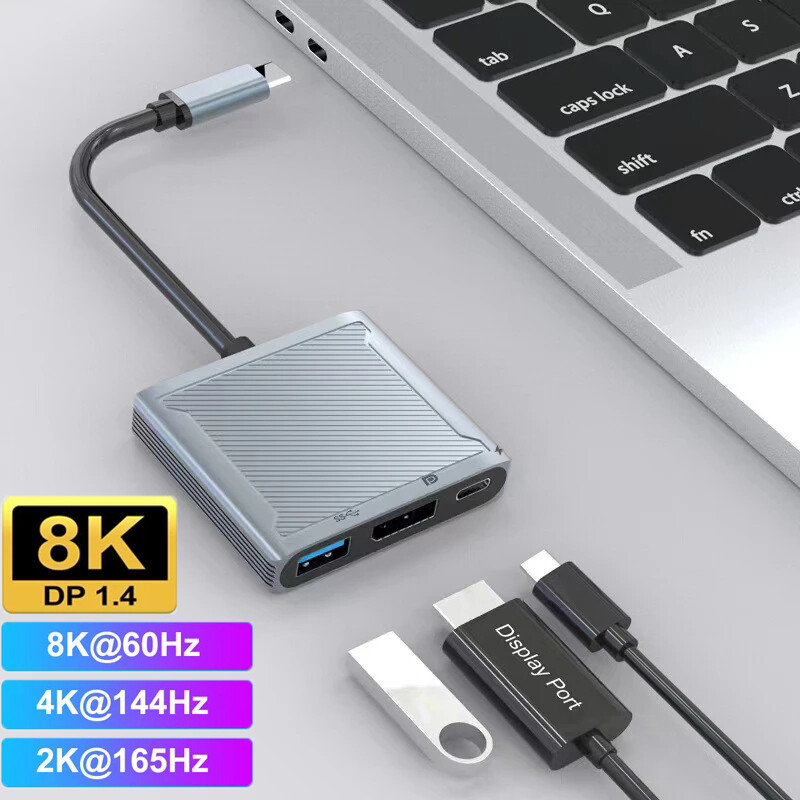 Type-C Thunderbolt3 do 8K@60Hz 4K@144Hz DisplayPort/USB/100W PD priključak 3u1 USB C DP čvorište za priključnu stanicu za Macbook Pro prijenosno računalo