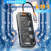 Prozirni USB C HUB 1000M RJ45 mrežni priključak PD 100W višenamjenska priključna stanica Splitter Tip C na HDMI-kompatibilni adapter