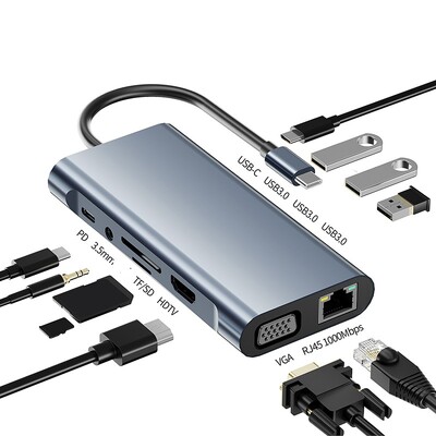 11in1 USB C prijungimo stotis 4K tipo C į HDMI HDMI HUB adapterio skirstytuvas 3 tipo 0 RJ45 plėtinio koncentratorius doko šakotuvai nešiojamas kompiuteris