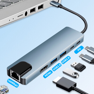 HUB USB Type C 3.0 adapteris palaiko 65 W atvirkštinio įkrovimo nešiojamojo kompiuterio prijungimo stotį USB C prijungimo stotelė 6 viename HUB Ipad priedą