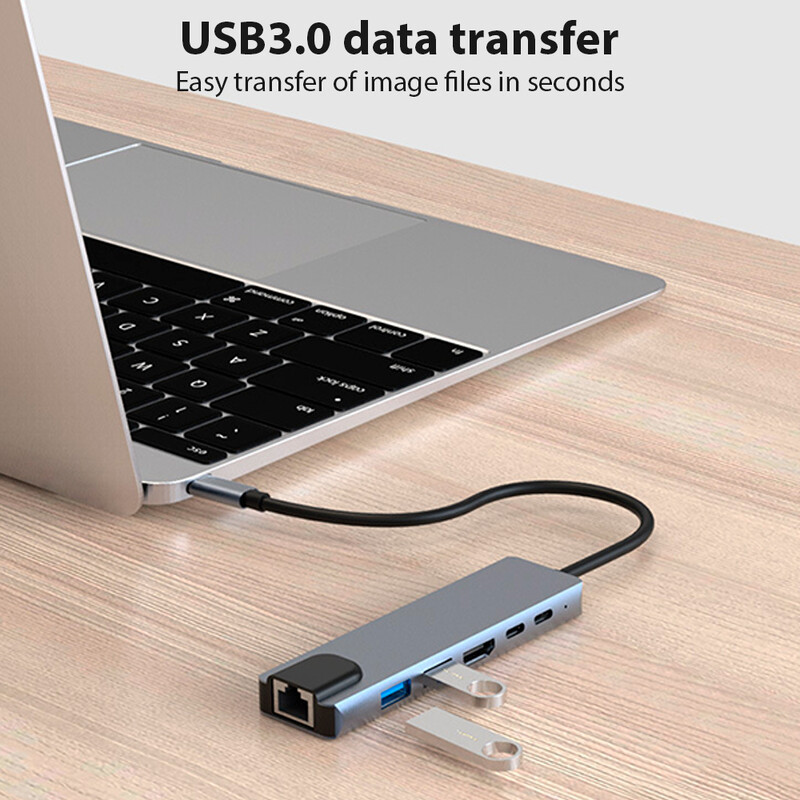 HUB USB tip C 3.0 adapter podržava 65W obrnuto punjenje priključna stanica za prijenosno računalo USB C priključna stanica 6 u 1 HUB Dodatak za Ipad