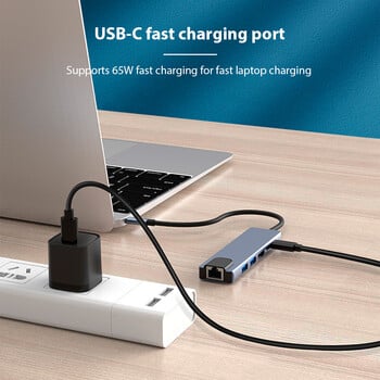 Hub USB Type C 6 in1 Multi-Interface Loptop Docking Station Υποστηρίζει 65W αντίστροφης φόρτισης Laptop Universal USB Interface 4K 30Hz