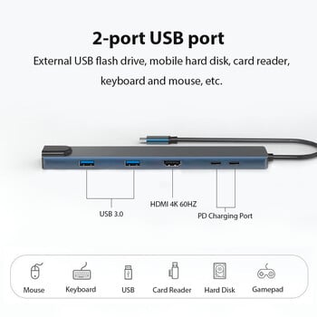 Hub USB Type C 6 in1 Multi-Interface Loptop Docking Station Υποστηρίζει 65W αντίστροφης φόρτισης Laptop Universal USB Interface 4K 30Hz