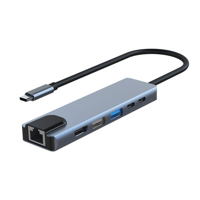 Hub USB Type C 6 in 1 kelių sąsajų nešiojamojo kompiuterio prijungimo stotis palaiko 65 W atvirkštinio įkrovimo nešiojamąjį kompiuterį universalią USB sąsają 4K 30 Hz