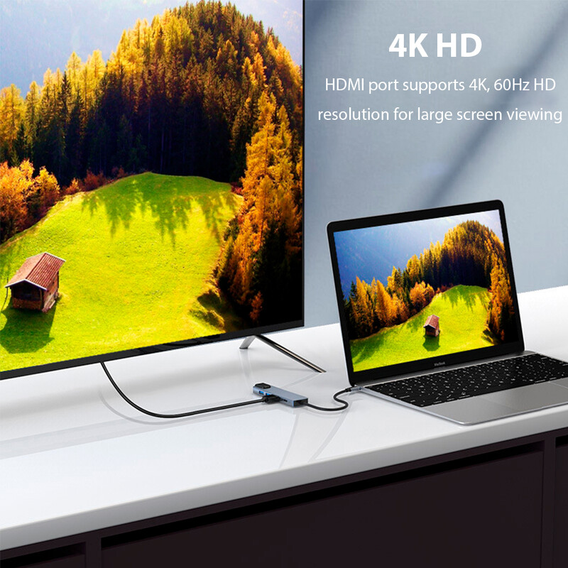 Hub USB tipa C 6 u 1 priključna stanica za prijenosno računalo s više sučelja podržava 65 W obrnuto punjenje prijenosnog računala, univerzalno USB sučelje 4K 30Hz