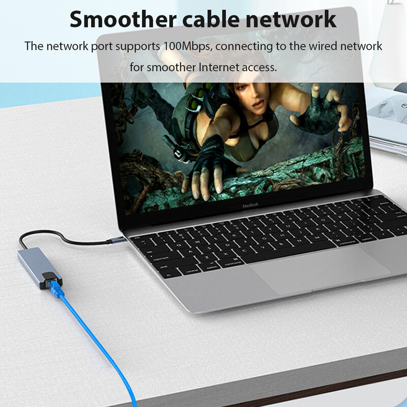 Hub USB tipa C 6 u 1 priključna stanica za prijenosno računalo s više sučelja podržava 65 W obrnuto punjenje prijenosnog računala, univerzalno USB sučelje 4K 30Hz