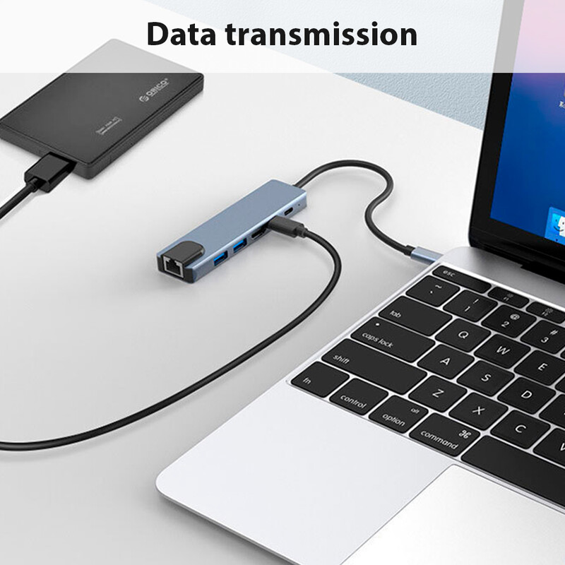 Hub USB tipa C 6 u 1 priključna stanica za prijenosno računalo s više sučelja podržava 65 W obrnuto punjenje prijenosnog računala, univerzalno USB sučelje 4K 30Hz