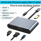 Pet u jednom priključna stanica C-tip USB Hub na 4K HD-M kompatibilan USB 3.0 VGA AV PD 100W Punjenje Prikladno za Adapter čvorišta za prijenosna računala