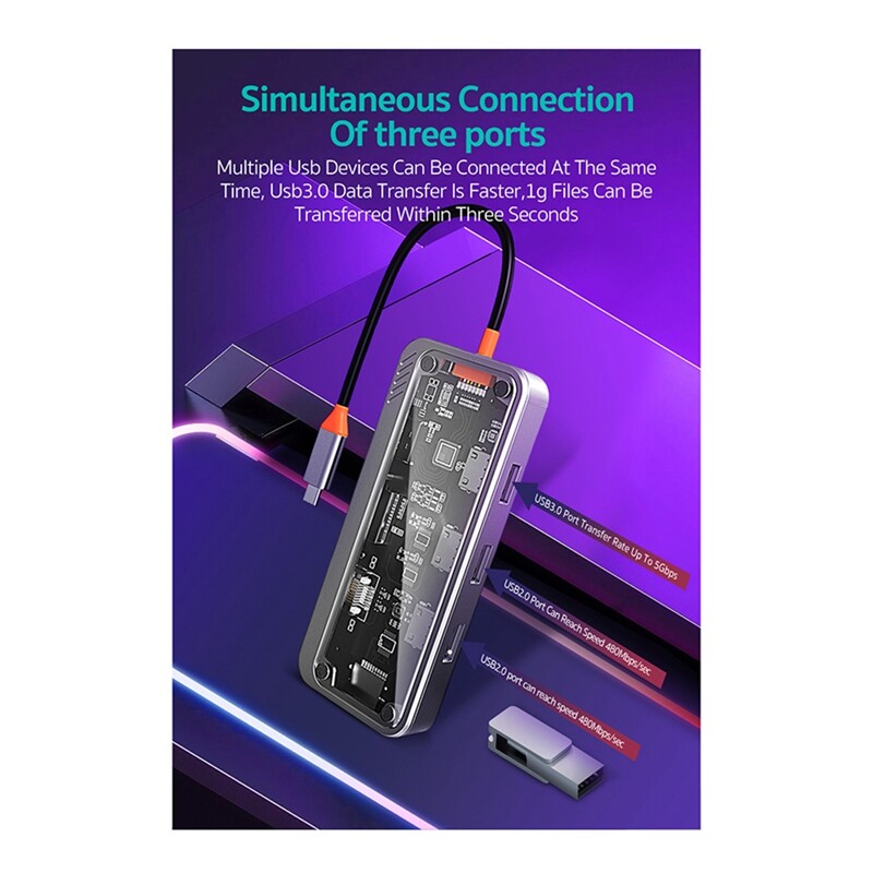 1 KOM Gigabitna 10-u-1 priključna stanica Tip C HUB USB kompatibilan RJ45 Čitač SD kartica Plastični PD 100W punjač USB 3.0 HUB