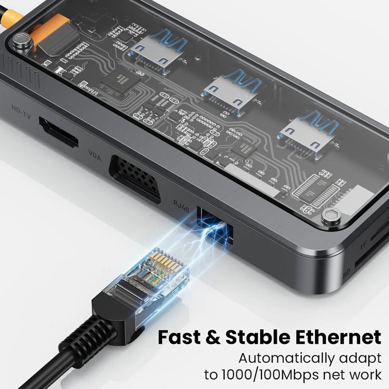 10 In1 USB C centrmezgls, Ethernet USB-C Mac vairāku portu adapteris, USB C adaptera dokstacija Pro/Air datora klēpjdatoram
