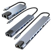Thunderbolt3/4 USB C līdz 4K@30Hz HD displejs RJ45 100Mbps Ethernet adapteris Vairāku portu USB sadalītāja centrmezgls ar PD klēpjdatora dokstacijai