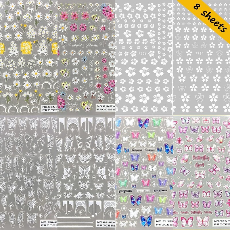 Prekogranični tanki prozirni trodimenzionalni ljepljivi javorov list leptir naljepnice za nakit za nokte cvijeće naljepnice za nokte crno-bijele geometrijske naljepnice