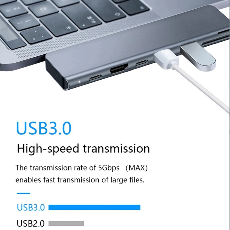 Tebe 7 viename C tipo šakotuvas USB -C su 4K - Suderinamas USB 3.0 SD/TF PD greito įkrovimo skirstytuvas USB C prijungimo stotis