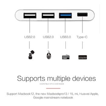 Typec Hub, One to Four USB Splitter, Κονσόλα παιχνιδιών, Κινητό Τηλέφωνο, Laptop, High-Speed Multi In One Expansion Dock