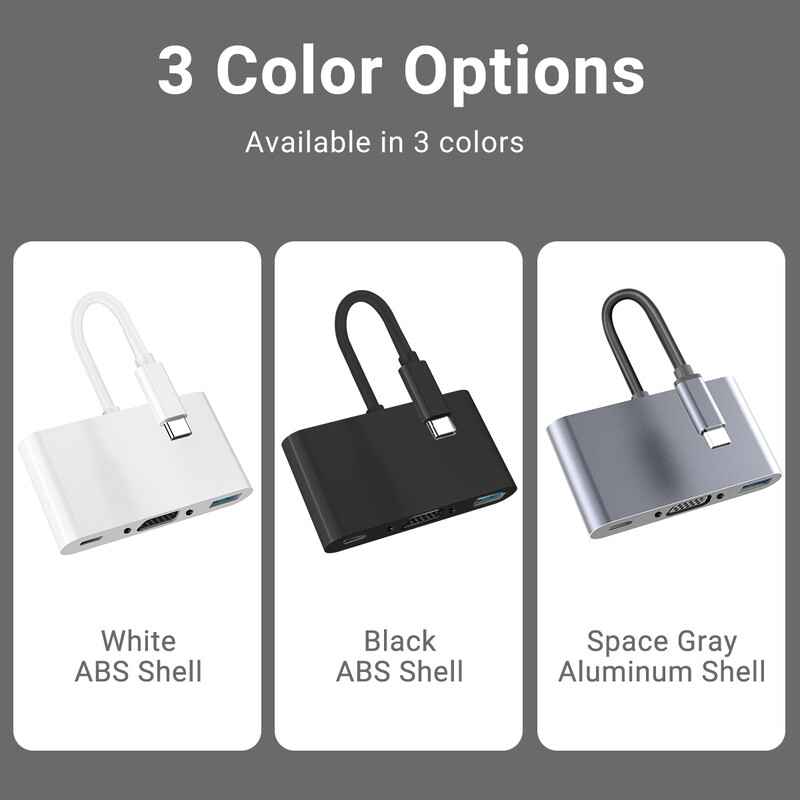 „Gopala 3 in 1“ kelių prievadų USB C šakotuvas į USB 3.0 VGA1080P ir 100 W PD adapteriai, skirti „Dell HP Lenovo Surface“ ir kt.