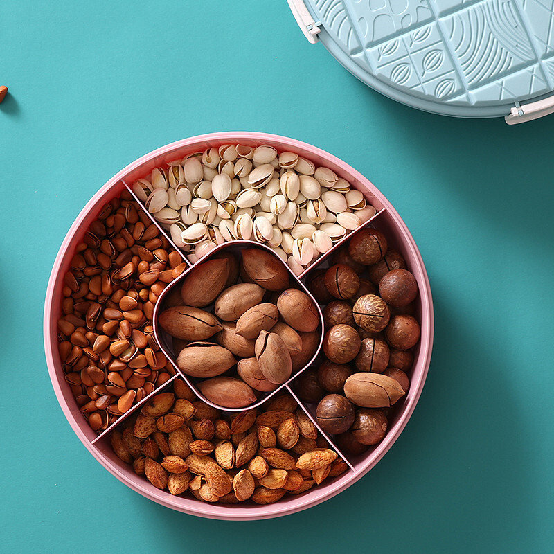Kreatív zárt tányér fedéllel rekeszekkel, modern nappali, gyümölcstál, snack, szárított gyümölcsös doboz, otthoni dohányzóasztal, tároló doboz