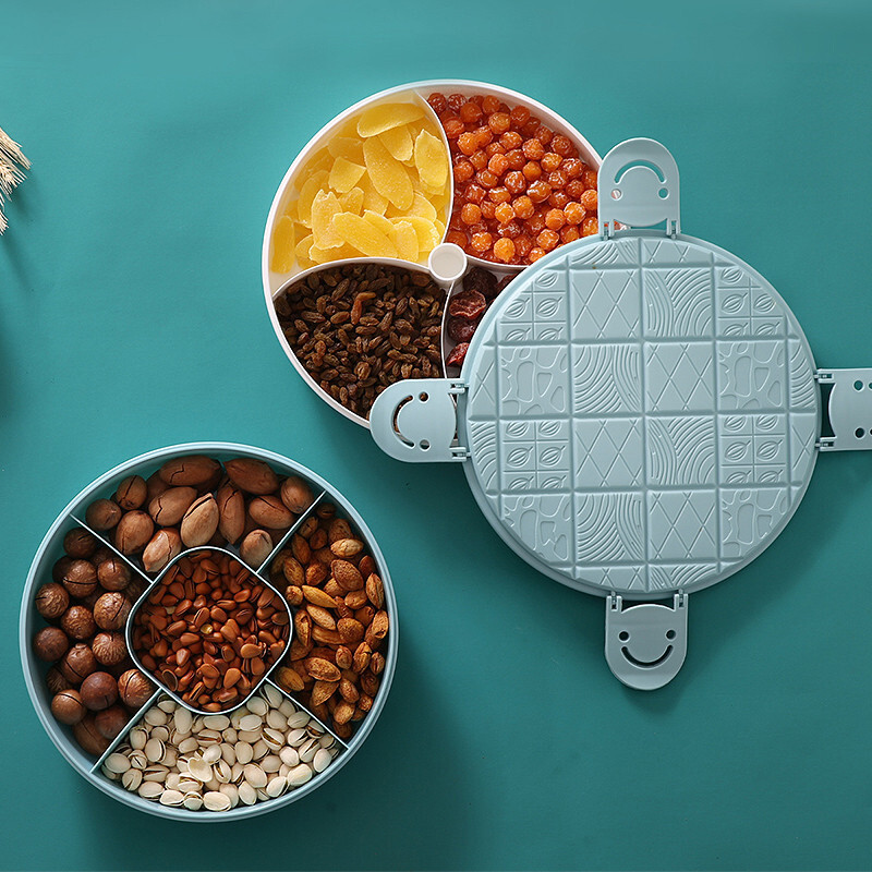 Kreatív zárt tányér fedéllel rekeszekkel, modern nappali, gyümölcstál, snack, szárított gyümölcsös doboz, otthoni dohányzóasztal, tároló doboz