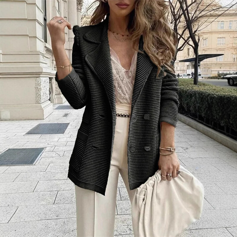 Prekogranična vanjska trgovina 2023. novi prekogranični europski i američki jednobojni prugovi, ležerno malo odijelo, kratki široki ženski kaput