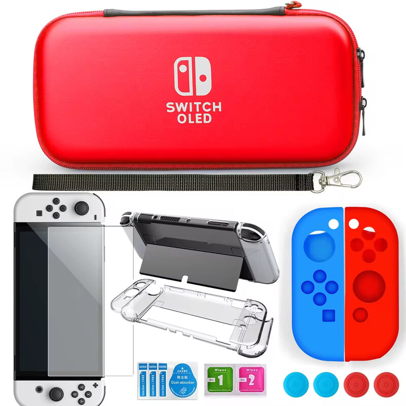 За Nintendo Switch Oled Case Bundle Bag Pack Game Accessories Kit Hard Shell Travel Storage Bag JoyCon Protective Cover Grip