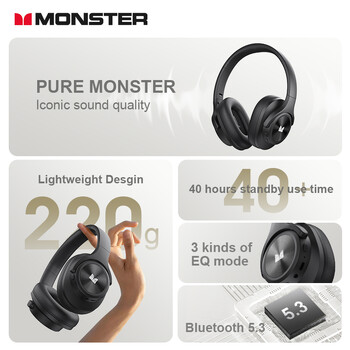 Monster MISSION 200 Wireless Headphones TWS Bluetooth 5.3 Earphones Sport Αδιάβροχα ακουστικά HD Stereo Bass Earbuds 40h Standby