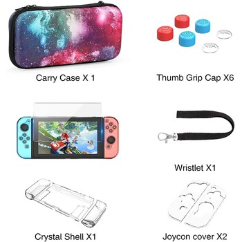 Switch Portable Case για Nintendo Switch Case με προστατευτικό οθόνης, κιτ αξεσουάρ Nintendo Switch 9 σε 1 και 6 λαβές αντίχειρα