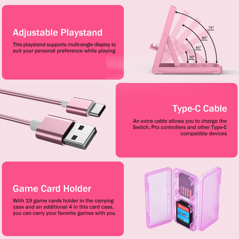 Torba za pohranu prekidača 16 u 1 Dodatak za konzolu prekidača s torbicom za nošenje prekidača, zaštitnom torbicom, zaštitom zaslona, podesivim postoljem