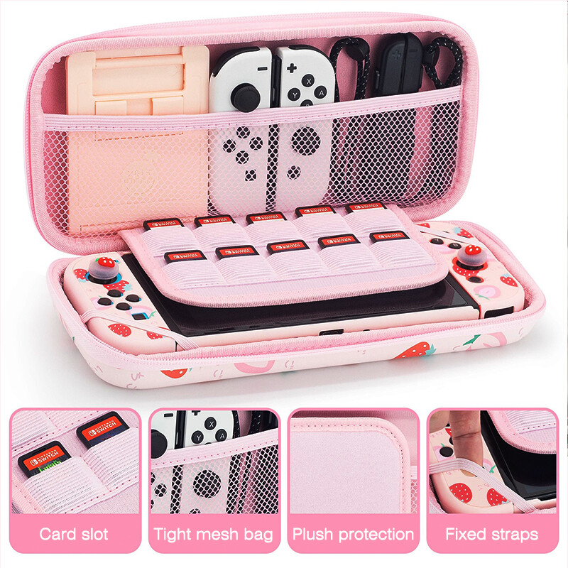 Prijenosna EVA ružičasta torba za pohranu za NS Switch Oled Controller Bag Dodaci za igre za Nintendo Switch / Oled konzolu torbica