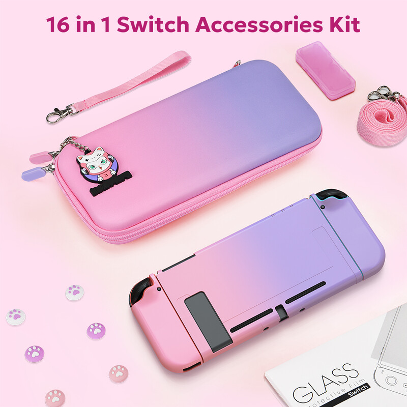 16 u 1 set dodataka za Switch za model Switch 2017 s vrećicom za pohranu prekidača, zaštitnom futrolom, zaštitnikom zaslona, slatke kapice za palac