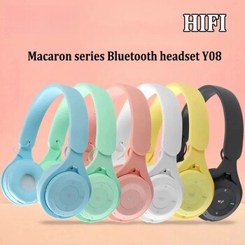 Y08 Macaron ασύρματα ακουστικά Bluetooth με μικρόφωνο Ενσύρματα ακουστικά Ακουστικά παιχνιδιών Gamer Mp3 Players Επιλογή Παιδικά Δώρα