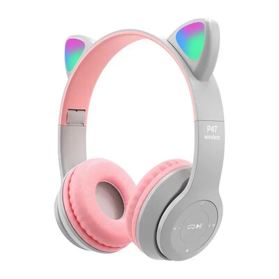 P47M belaidžių ausinių blykstė Miela katės ausinių fone su mikrofono valdymu LED stereo muzikos šalmas Telefonas Bluetooth ausinių dovana