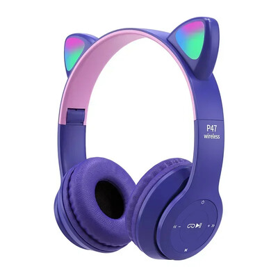 P47M belaidžių ausinių blykstė Miela katės ausinių fone su mikrofono valdymu LED stereo muzikos šalmas Telefonas Bluetooth ausinių dovana