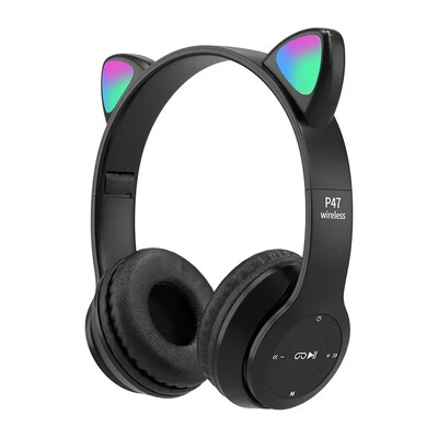 P47M belaidžių ausinių blykstė Miela katės ausinių fone su mikrofono valdymu LED stereo muzikos šalmas Telefonas Bluetooth ausinių dovana
