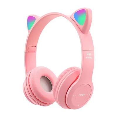 P47M belaidžių ausinių blykstė Miela katės ausinių fone su mikrofono valdymu LED stereo muzikos šalmas Telefonas Bluetooth ausinių dovana