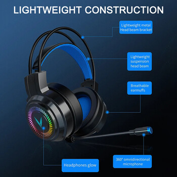 USB Gaming Headset 3,5mm Ενσύρματα ακουστικά 7,1 καναλιών Stereo Surround Bass κράνος ακουστικών με μικρόφωνο για PC Gamer φορητού υπολογιστή