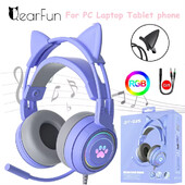 Pink Girls Cute Cat Slušalice s mikrofonom za prijenosno računalo RGB LED Smanjena buka Stereo PC slušalice Gamer za Ipad PS4 Telefon Xbox